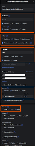 Einstellungen Portfreigaben