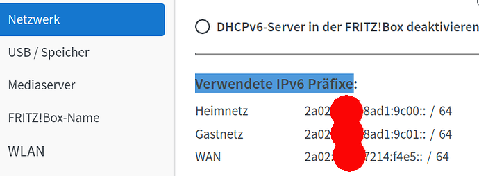 Verwendete IPv6 Präfixe